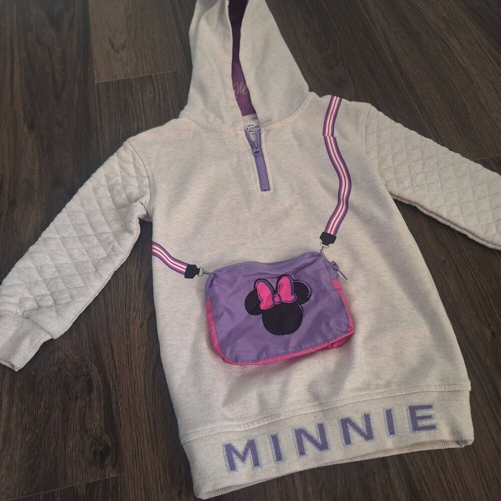 💙 Disney Girls Minnie Mouse Quarter Zip Hoodie Size 4T Warm Fall Cozy Cute Outf - Picture 2 of 8